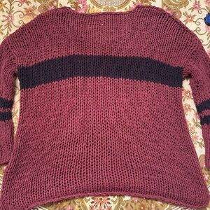 Free People Maroon and Black Knit Sweater